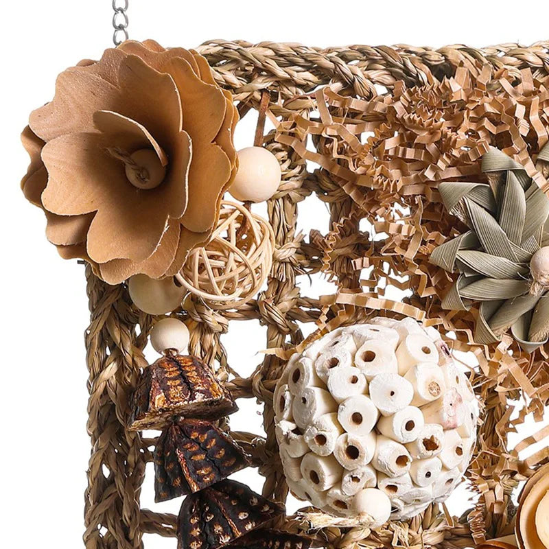 Bird Toys, Parakeet Toys Bird Foraging Toys Grass Mat Climbing Wall For Parakeet,Parrot,Cockatiel,Conure,Lovebird