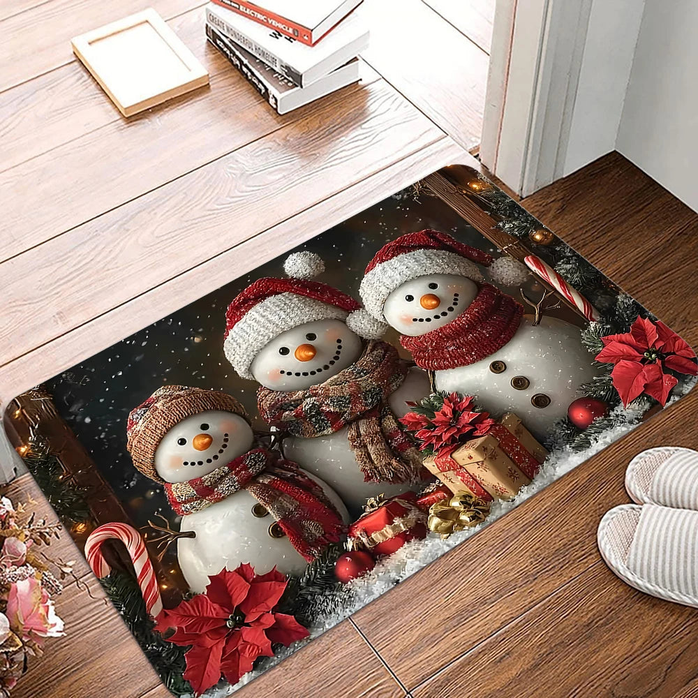 Christmas Snowman Welcome Mat Floor Rug Washable Bedroom Kitchen Entrance Doormat Polyester Home Decor Carpet