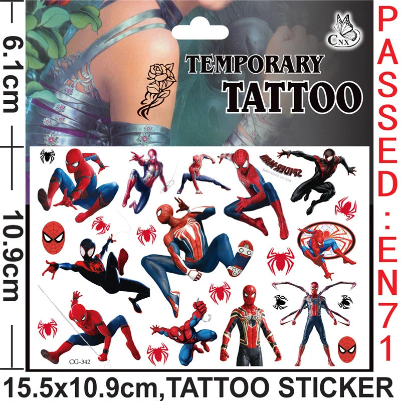Anime Spider Stickers Kawaii Spiderman DIY Tattoo Stickers Cartoon Tattoo Stickers Decoration Children Gifts
