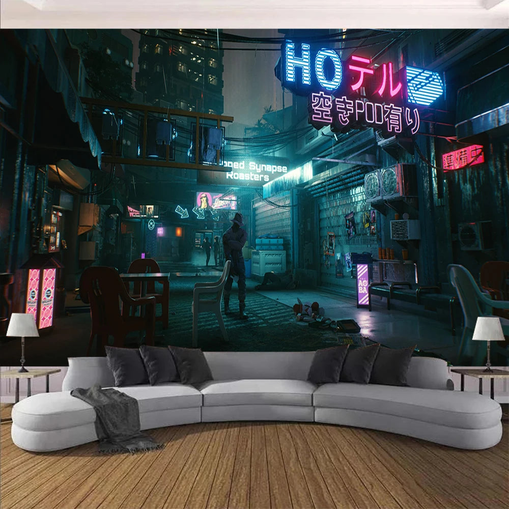 لوحة فنية جدارية من نسيج السايبربانك المستقبلي لمدينة ستيم، ديكورات خلفية أنمي هيبي عتيقة مستوحاة من المجرة المخدرة