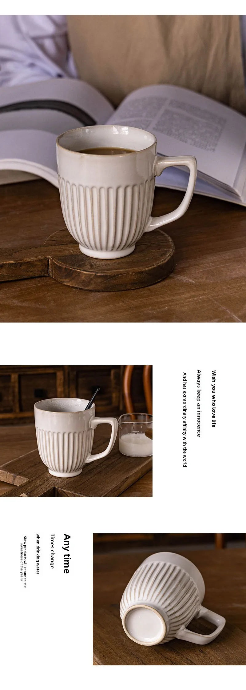 Vintage Mug  Simple Vertical Embossed Ceramic Water Cup High Aesthetic Ceramic Household Cup Couple Cup  Coffee Cup