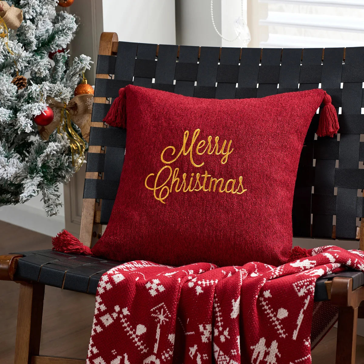 Pillow Cover Christmas Embroidered Pillow Cushion Cover Christmas Snowflake Deer 45x45cm Household Pillowcase