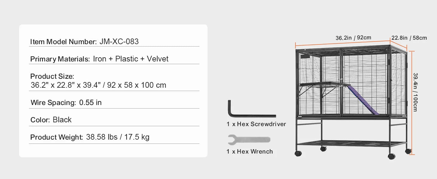 SucceBuy 64.6" Rolling Metal Ferret Cage Large 4-Tier Critter Nation Cage Small Animal Cage for Rats Hamster Guinea Chinchilla
