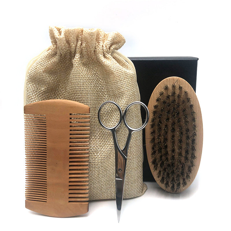 Kit de barbe pour hommes avec peigne,ciseaux ,Brosse Croissance Soins quotidiens Barbe