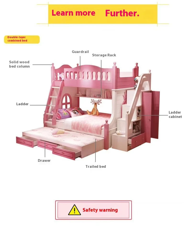 Bunk Bed Children Bunk Solid Wood Bedpost Two-story Bed Boys and Girls Multifunctional Mother-child Bed With Wardrobe