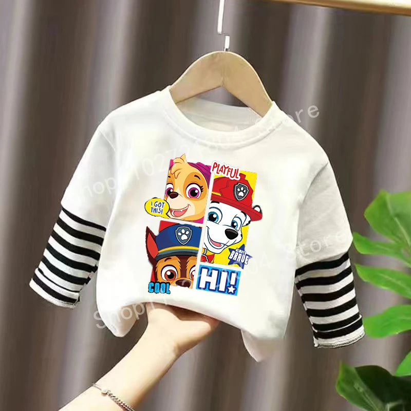 PAW Patrol T-shirt Cute Cartoon Print Long Sleeve Round Neck Kawaii Cotton Boys Girls Clothes Fashion Hip Hop Children Clothing