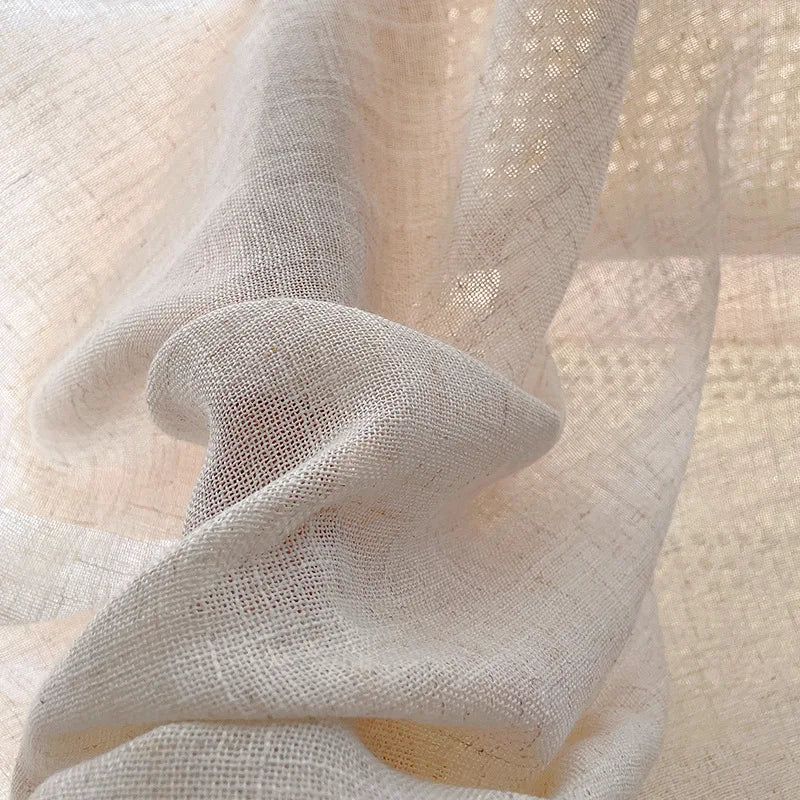 Modern Beige Natural Linen Like Tulle Living Room Flax Sheer Curtains for Bedroom Voile Window S Folds Custom Size Drapes