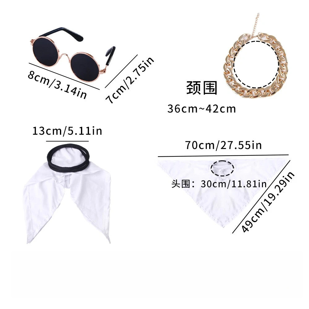 4PCS Set Small Pet Arabic Scarf Set Red Printed Dubai Saudi Style Headscarf Dogs Cats Middle Eastern Costume for Puppy Kitty