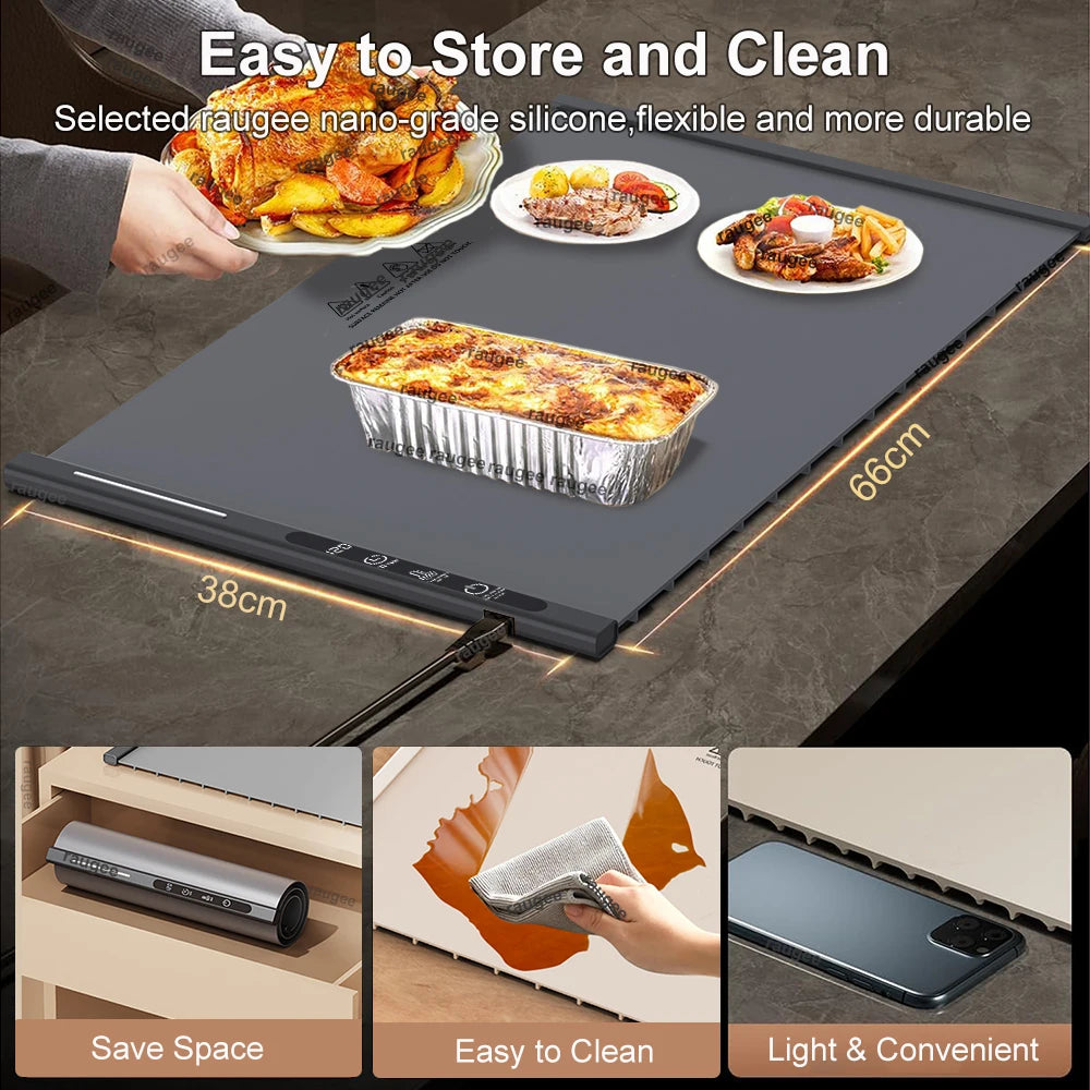 Food Warmer Plate Electric Warming Tray for Food Fast Heating Food Warming Pad Foldable Food Warming Mat Electric Food Warmer