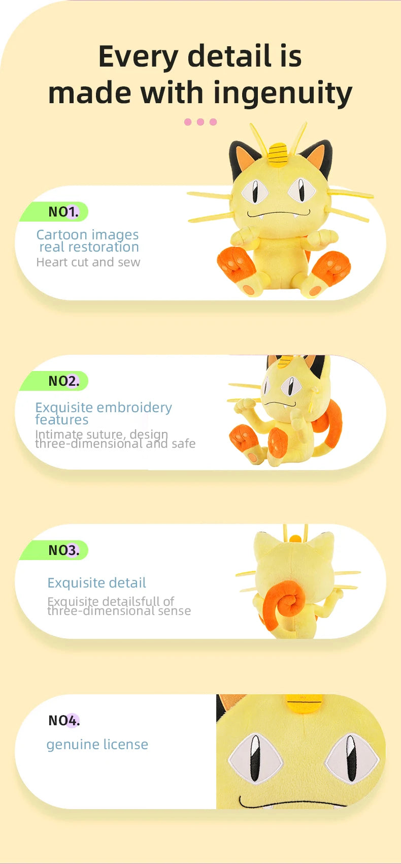 Pokemon Kawaii Litten Meowth Stuffed Toys Cartoon&Cute Plush Doll Throw Pillow Children's Toy Birthday Present