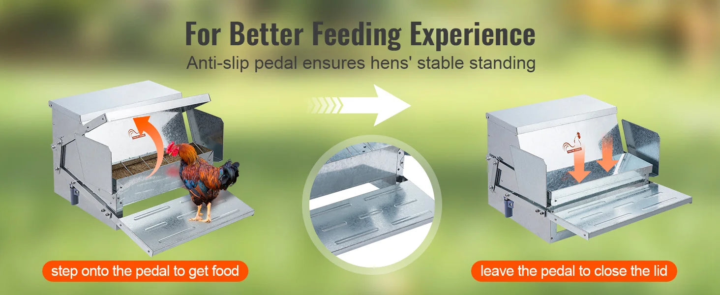 SucceBuy Automatic Chicken Feeder 25 lbs Capacity Feeds 10 Chickens up to 11 Days Galvanized Steel Poultry Feeder