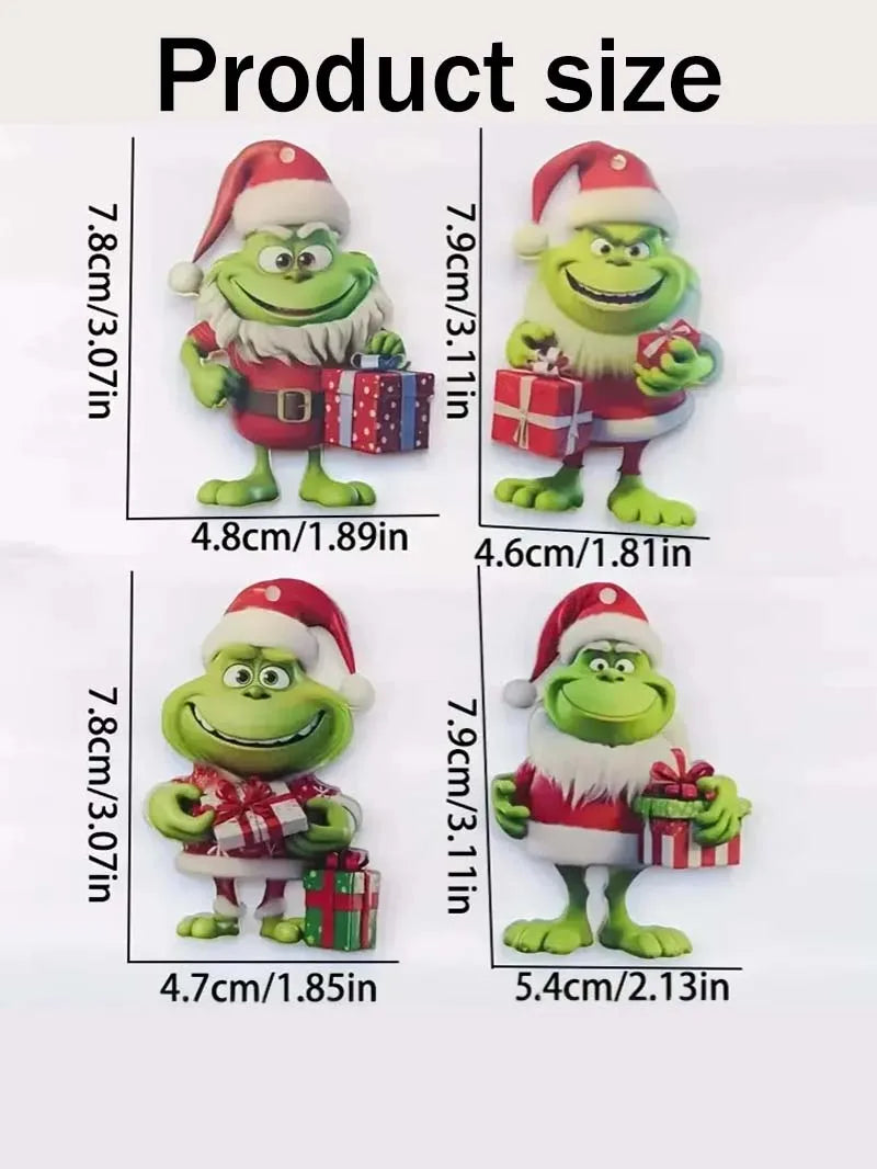 4Pc Christmas Decoration Grinch Collection: Multi-functional Ornaments for Cars, Christmas Trees, and Backpacks