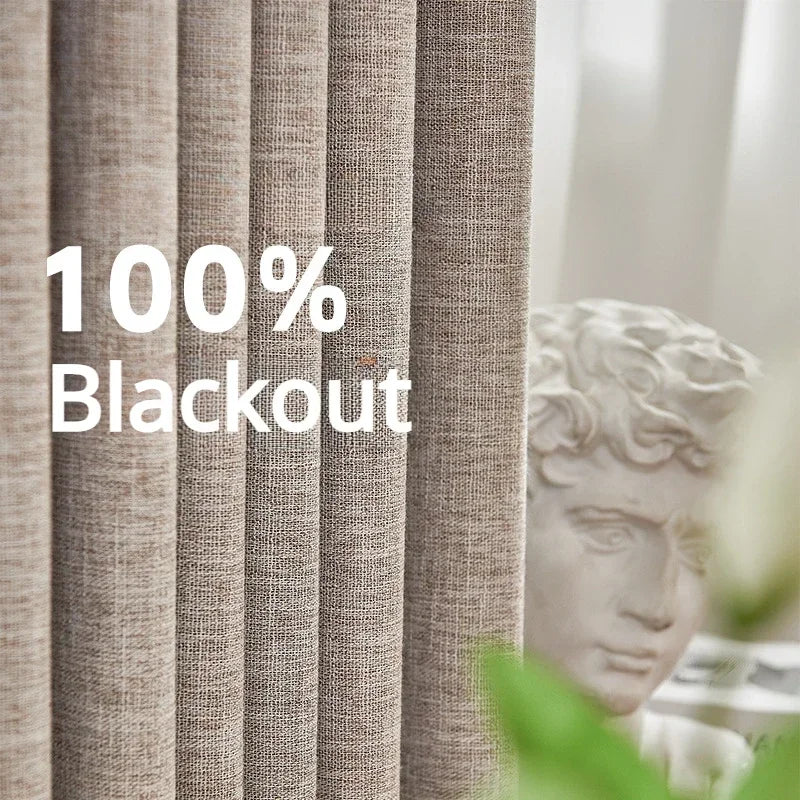 100% Blackout Japanese Modern Simple Curtains for Bedroom Living Dining Room Soundproof Textured Bamboo Window Decor Customized