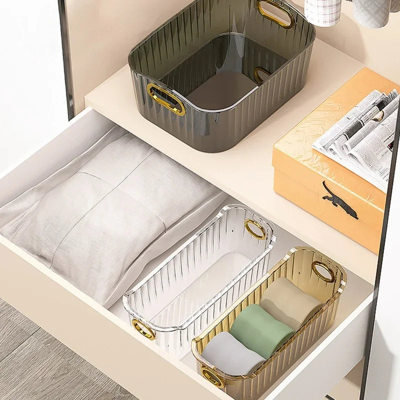 Cosmetics Box Desktop Storage Drawer Stackable Storage Box with Handle Makeup Organizers Basket Poatable Sundries Acrylic Rack