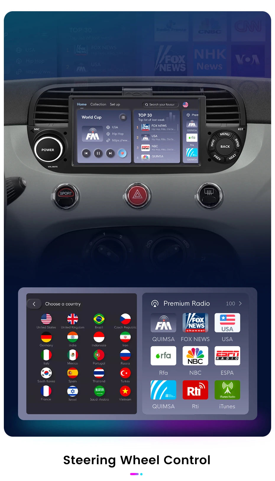 Junsun Android13 Car Radio For FIAT 500 500C Abarth 2007-2015 Car Smart Systems For Apple Carplay FM GPS SWC BT