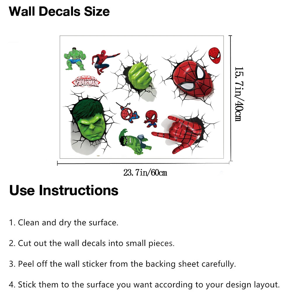 3D superhero spider wallpaper stickers for children's rooms, boys' bedrooms, self-adhesive home wall decorations, vinyl stickers