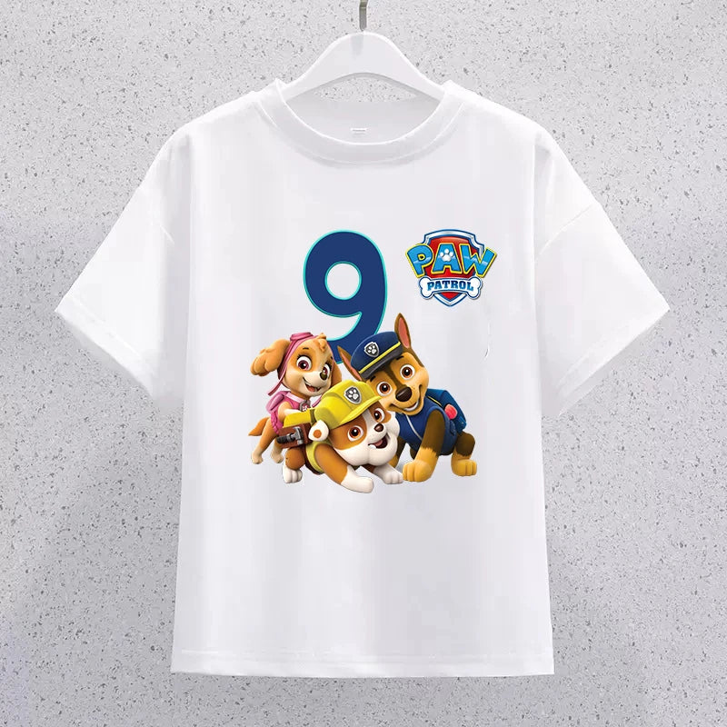 PAW Patrol Children Short Sleeve T-shirt Cartoon Birthday Digital Print Pullover Boys Girls Summer Casual Breathable Tops Gifts
