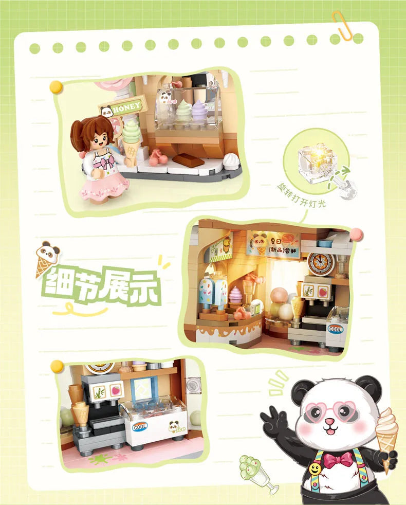 panda Building Blocks  toys  Ice cream Shop Retail Store Architectures model Assembly Toy Christmas Gifts for Adult