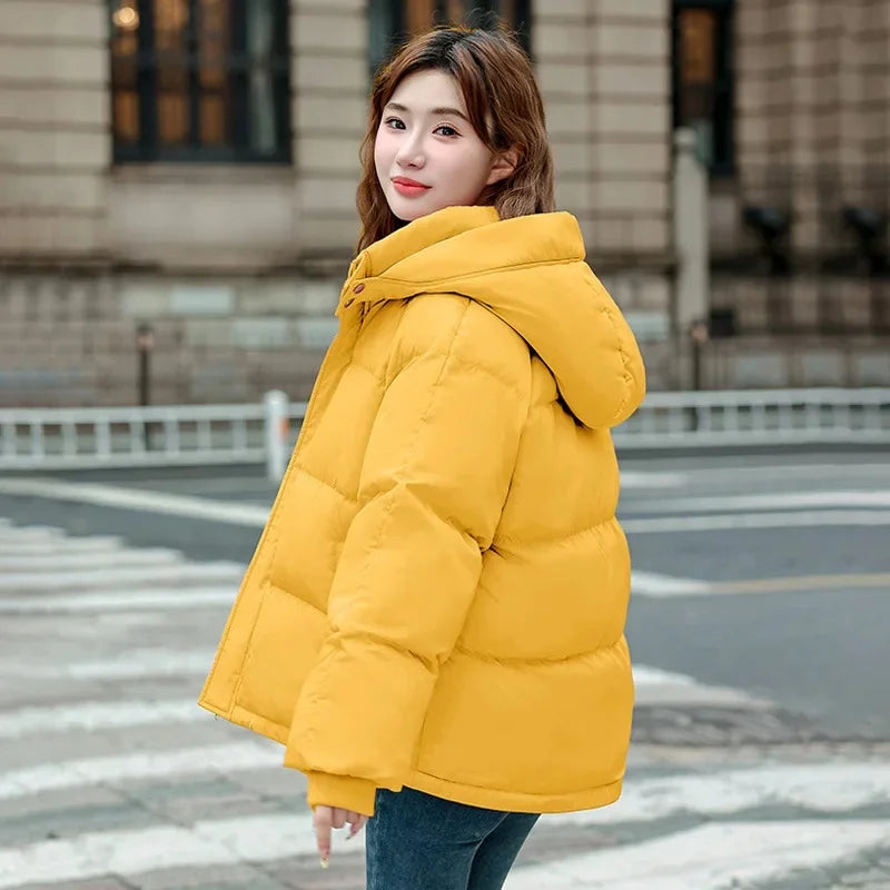 Women's down Cotton Jacket Short Winter Thickened Bread Style Loose Fit Warm Outerwear Korean Version Student Coat