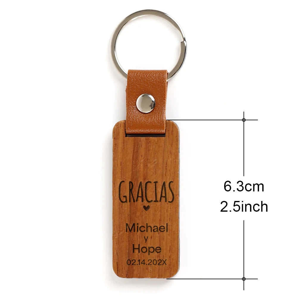 30PCS Custom Wooden Keychain Personalized Wedding Favor Rustic Wood Key Ring Engraved Name Thank You Bridal Party For Guest Gift