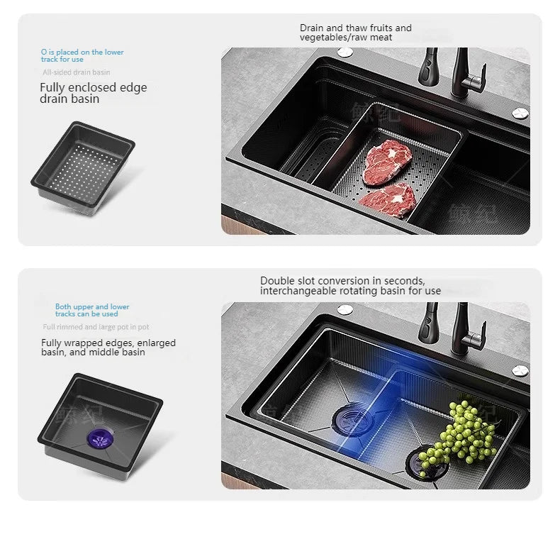 Stainless Steel Gray Kitchen Sink Multifunctional Stain and Scratch Resistant Large Single Slot Household Wash Cuisine Basin