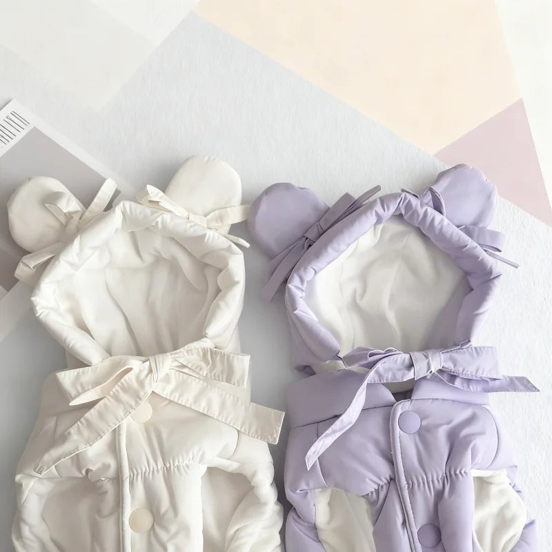 Winter Padded Dog Jacket Coat Warm Soft Dog Clothes Fashion Solid Puppy Down Jacket Cute Bow Cat Vest Coat Chihuahua Pet Costume