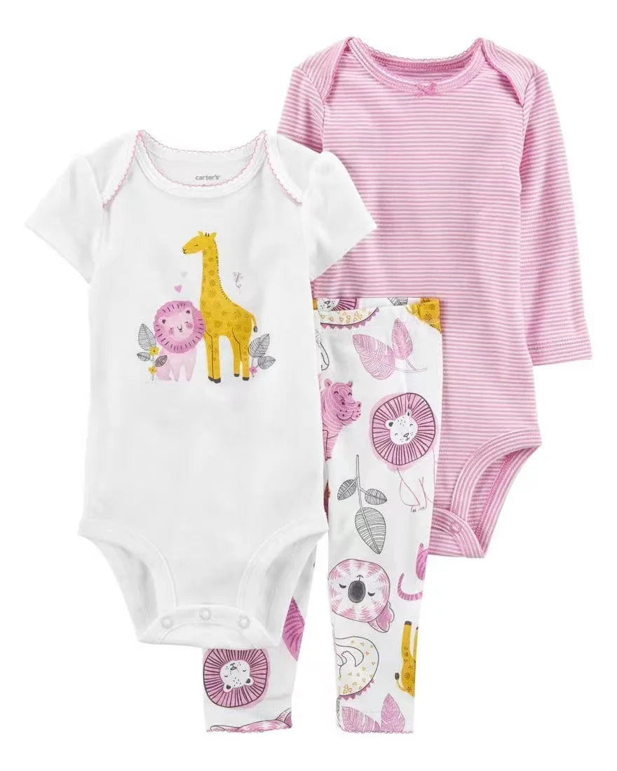 3Pcs Baby Clothes Set Cartoon Bodysuits Pp Pant Fashion Newborn Cotton Jumpsuit Pants Kids Toddler Rompers Clothing 6-24M