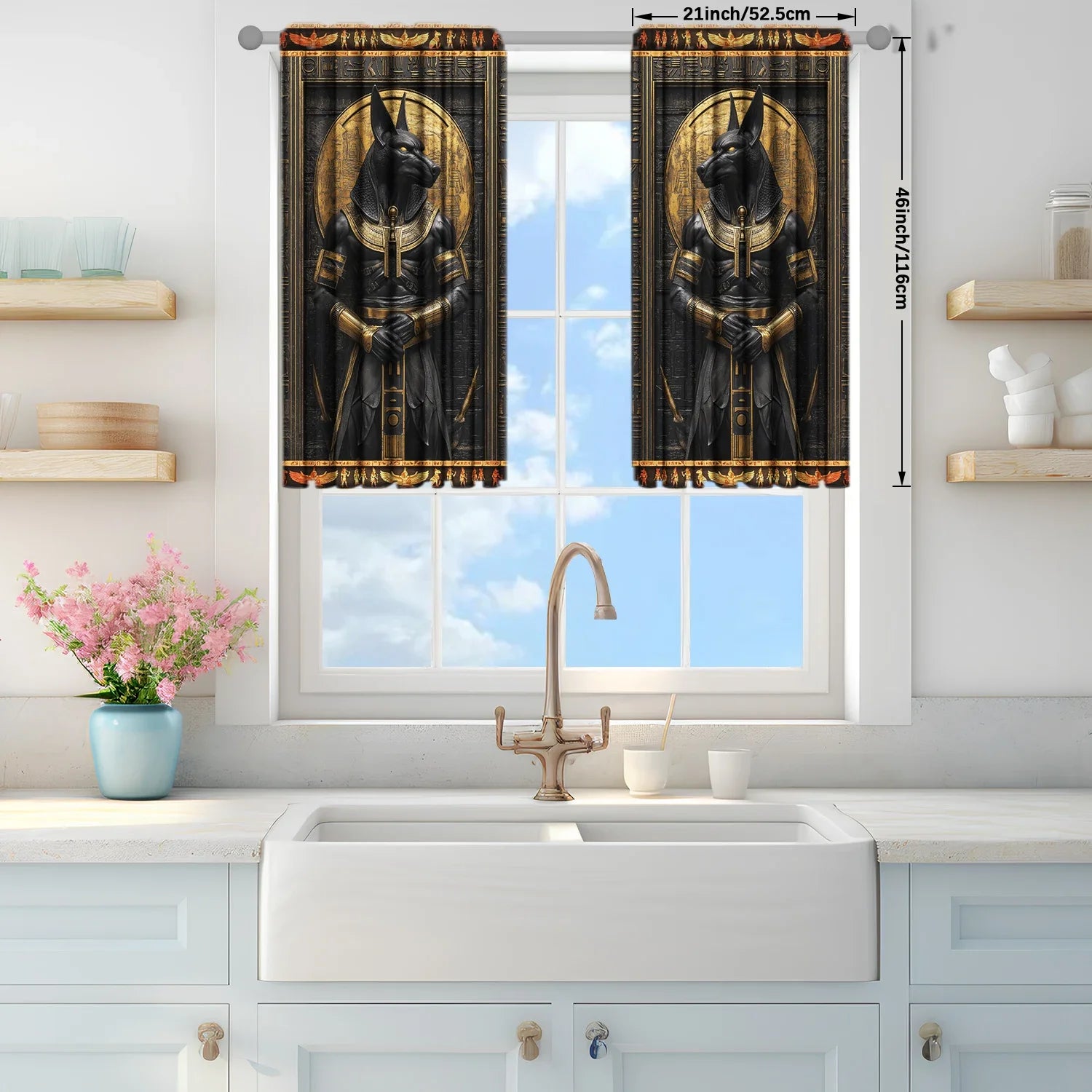 2pcs Anubis Ancient Egypt Printed Curtain - Artistic Home Decoration Curtains, All Season Decorative Curtains