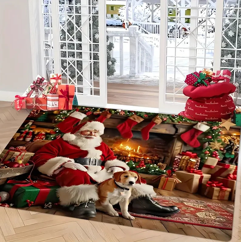 1PCS Christmas Snowflake Area Mat Red with Gold and White Santa Claus Living Room Bedroom Decoration Holiday Home Decoration