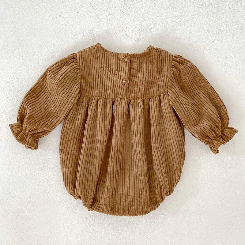 Autumn Baby Girl Clothing Spring Toddler Baby Girl Corduroy Romper Newborn Baby Girl Long Sleeve Embroidered Flowers Jumpsuit