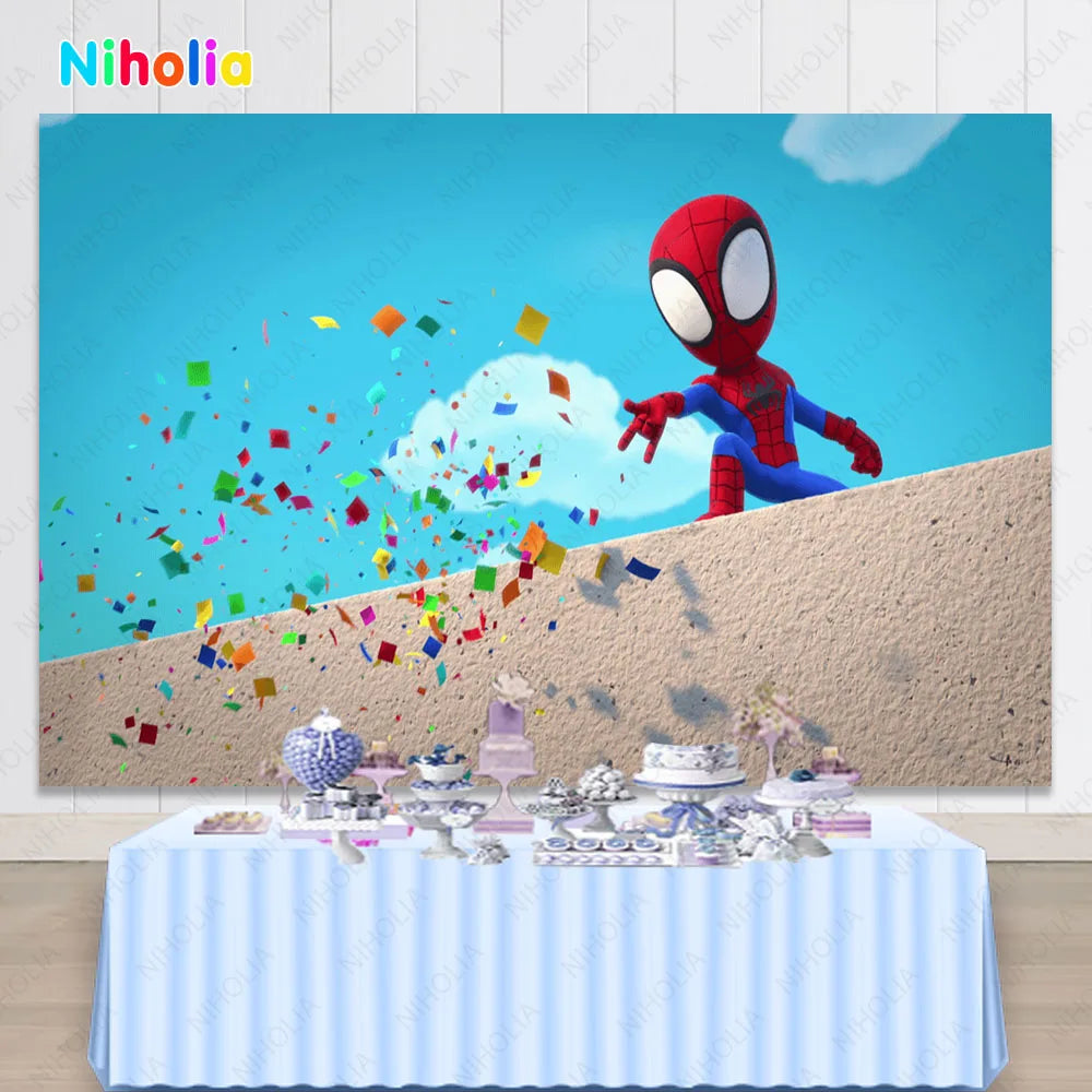 Spidey and His Amazing Friends Backdrop Kids Happy Birthday Photo Customized Name Age Photography Backgrounds Baby Shower Banner