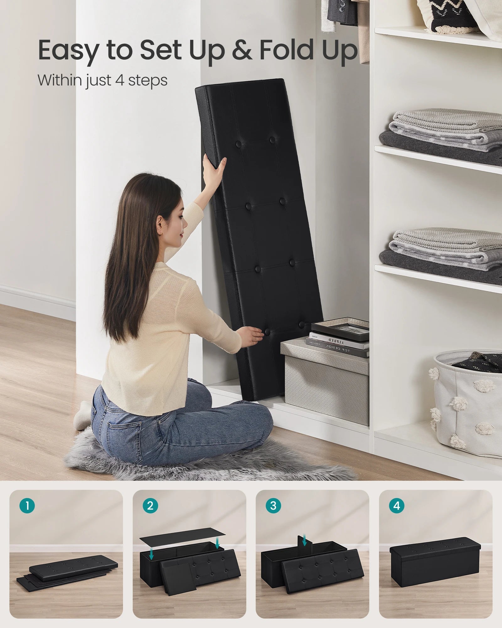 Bly GMICS 43-Banc de Rangement Pliant pour Bateau, Coffre de Rangement, Repose-Pieds, Table Basse, Siège Rembourré, Faux Cuir