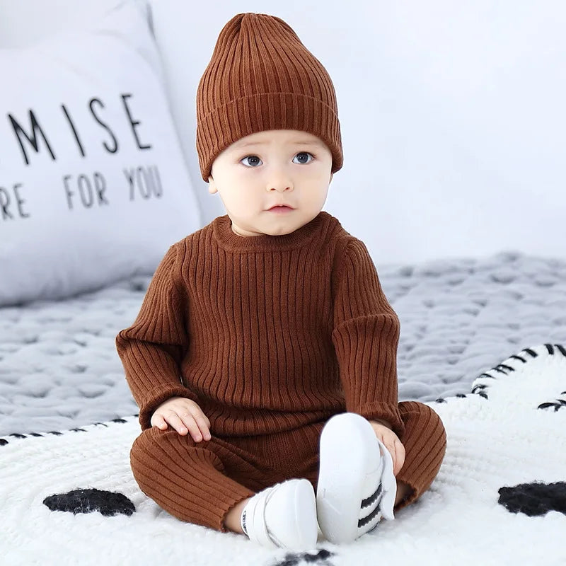 0-3T Newborn Kid Baby Boy Girl Winter Clothes set Sweater Pant suit Warm Thick Knit Top Stretch Knitwear Casual 2pcs Sweater Set