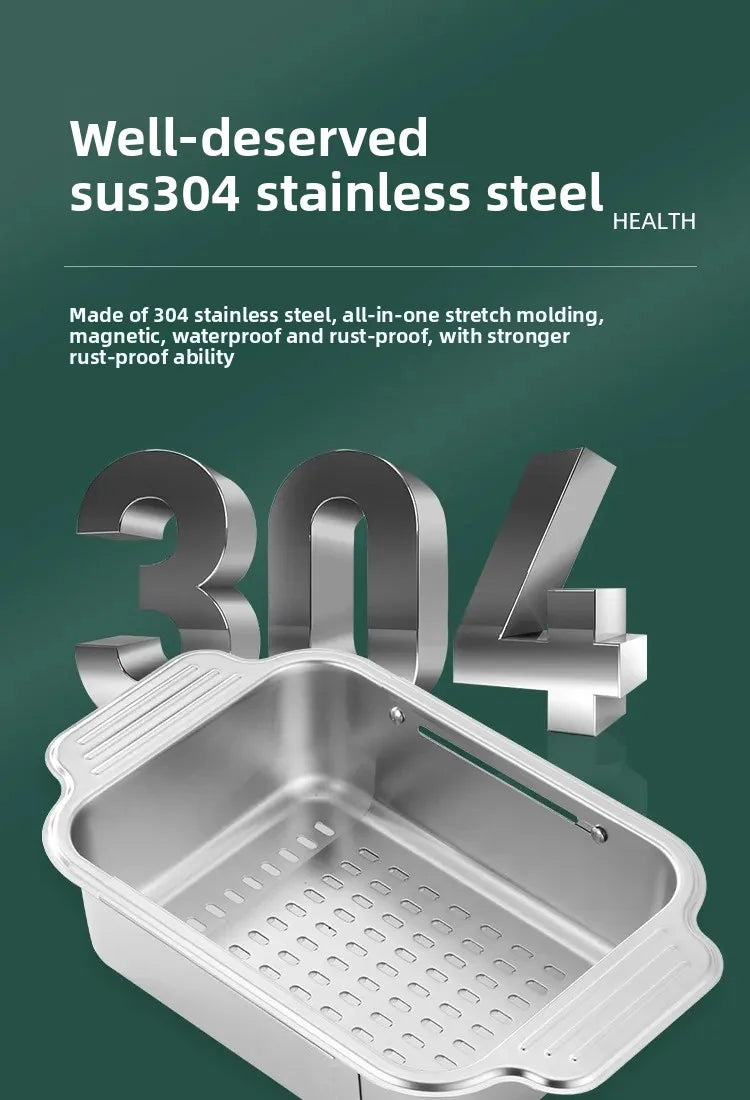 304 Stainless Steel Sink Rack - Extendable Dish Drainer for Plates, Fruits & Vegetables | Heavy-Duty Kitchen Drain Basket