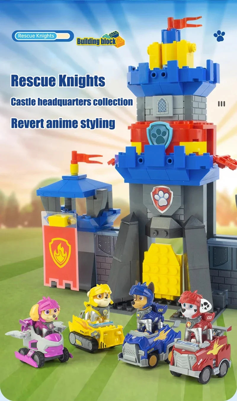 Paw Patrol Building Blocks Toys Rescue Knight Series Pullback Car Watchtower Rescue Base Command Center Lookout Tower Kids Gifts