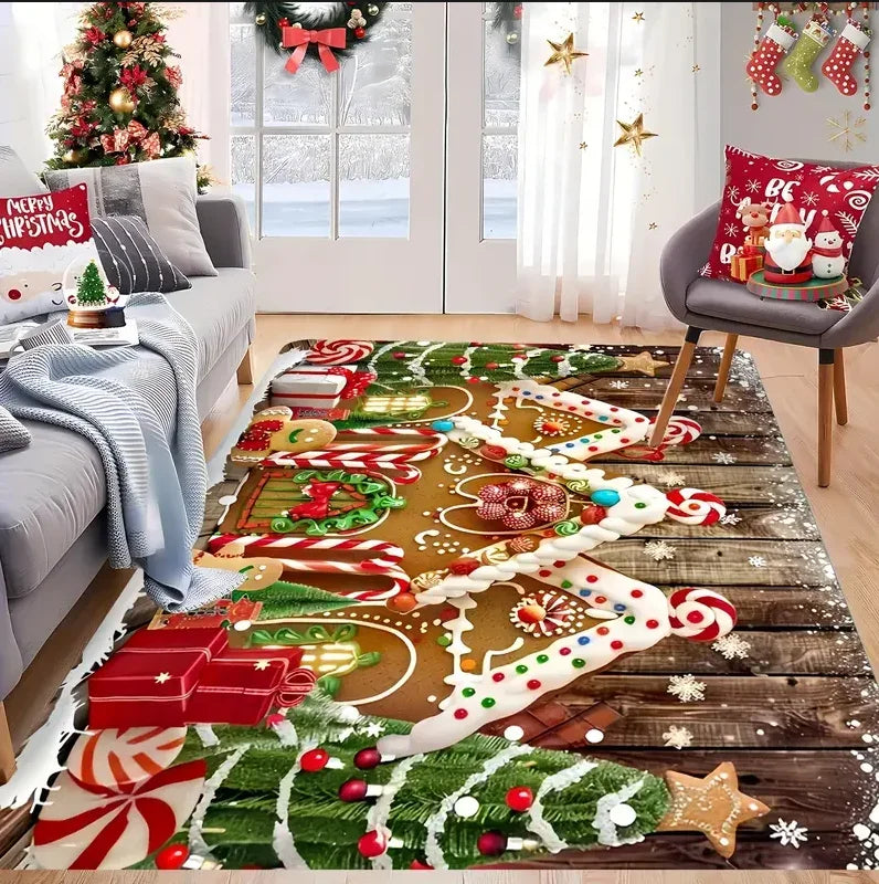 1PCS Christmas Snowflake Area Mat Red with Gold and White Santa Claus Living Room Bedroom Decoration Holiday Home Decoration