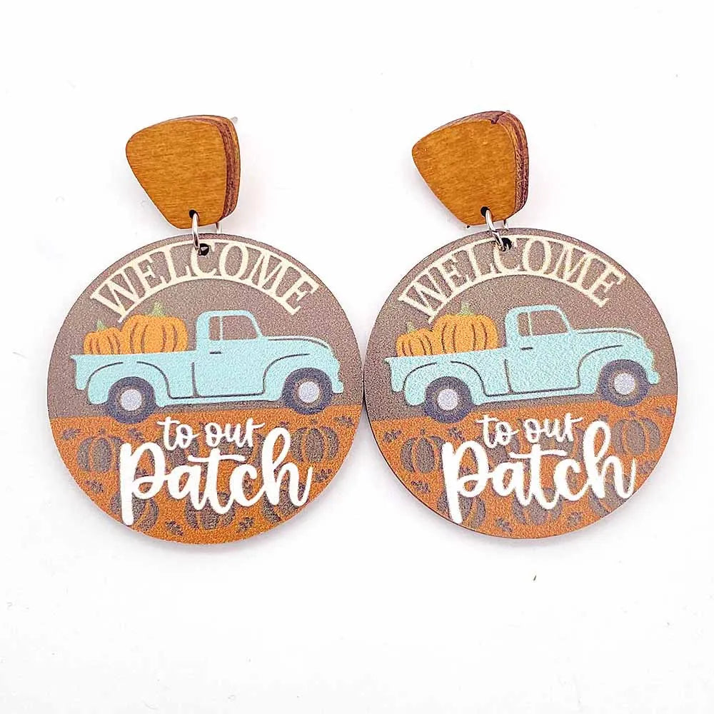 New Autumn Baseball Wooden Earrings Turkey Turquoise Pineapple Pumpkin Truck Vintage Earrings for Women Thanksgiving Gifts