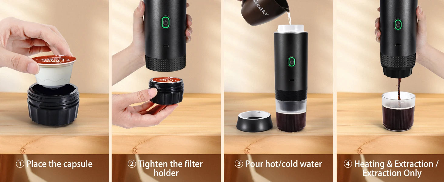 Wireless Electric Portable Espresso Coffee Machine for Car & Home Camping Coffee Maker 3-in-1 Capsule Powder Travel Coffee Maker