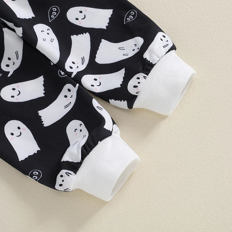 Baby Boys Halloween Tracksuit Outfits Long Sleeve Ghost Embroidery Sweatshirt + Trousers Set Toddler Fall Clothes