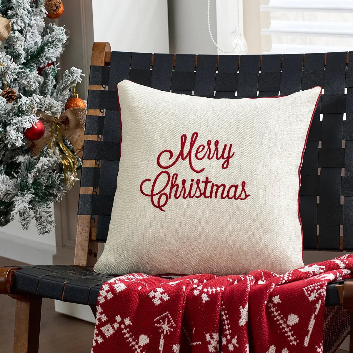 Pillow Cover Christmas Embroidered Pillow Cushion Cover Christmas Snowflake Deer 45x45cm Household Pillowcase