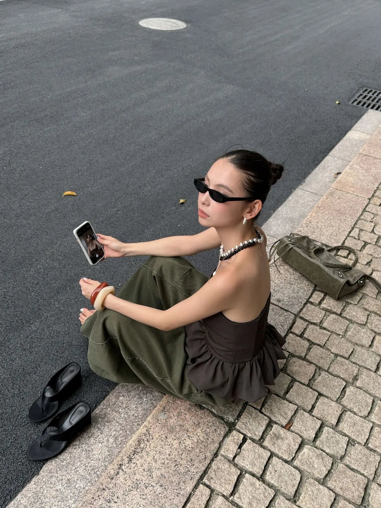 DEAT Fashion Splicing Silhouette Curved Jeans Women's High Waist Loose Wide Leg Denim Pants Autumn New 7A1005