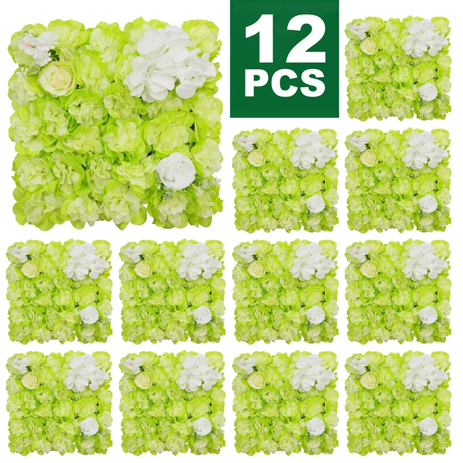 12PCS Artificial Flowers Roses Wall Panel 3D Flower Backdrop Faux Roses for Wall Party Wedding Bridal Shower Outdoor Decoration