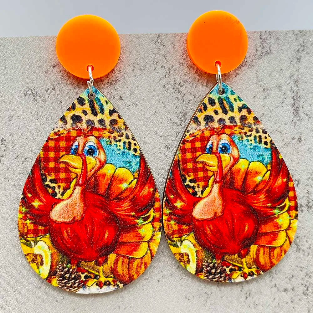 New Autumn Baseball Wooden Earrings Turkey Turquoise Pineapple Pumpkin Truck Vintage Earrings for Women Thanksgiving Gifts