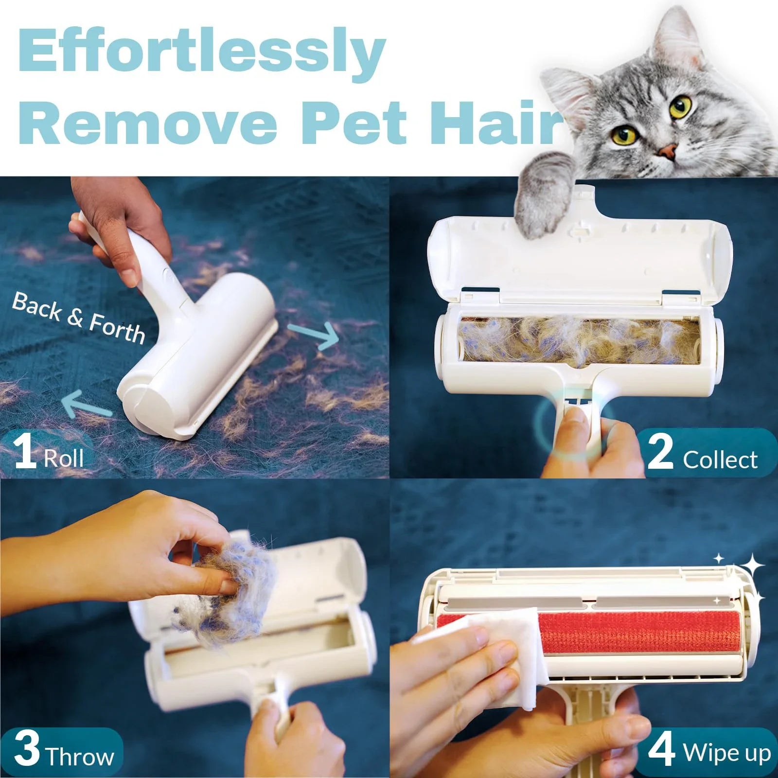 Reusable Pet Lint Roller - Dog Cat Hair Remover Roller, Easy to Clean Fur Removal Tool for Clothes Furniture,
