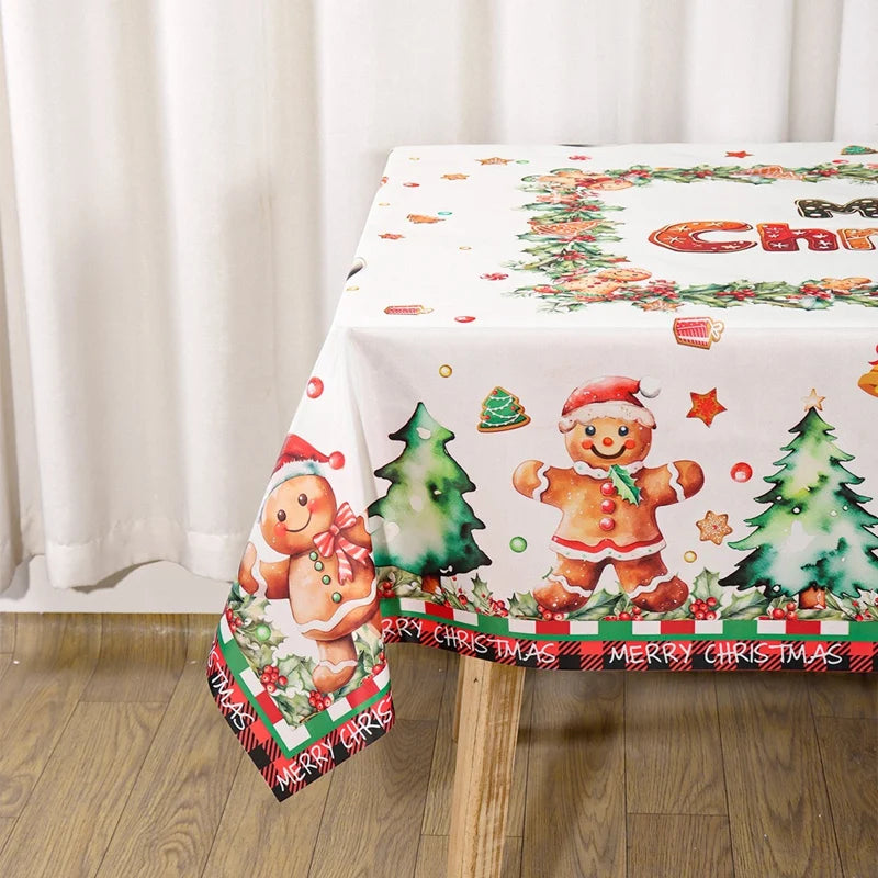 Rustic Christmas Tablecloth New Year 2026 Gingerbread Man Table Cover Christmas Decorations for Home 2025 Xmas Gift Navidad Noel