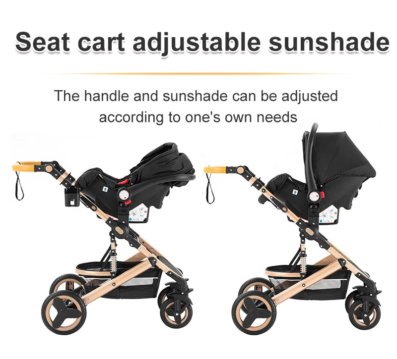 Poussette bébé 3-en-1 compacte, siège auto pour bébé, système de voyage portable pour bébé, poussette légère, poussette bidirectionnelle