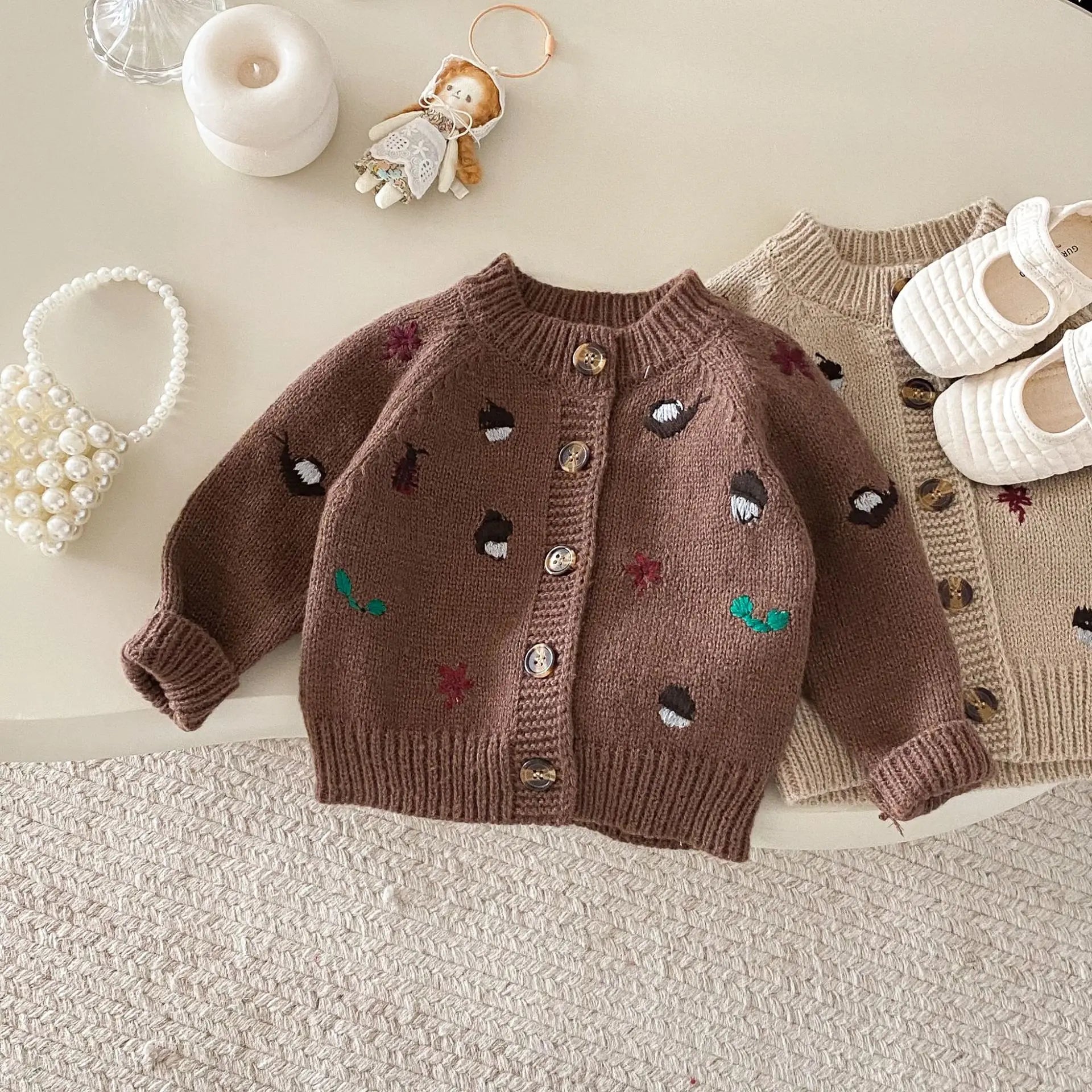6852 Baby Knitted Sweater 2025 Autumn and Winter New Long Sleeve Embroidered Baby Boy's Cardigan Coat Girl's Sweater