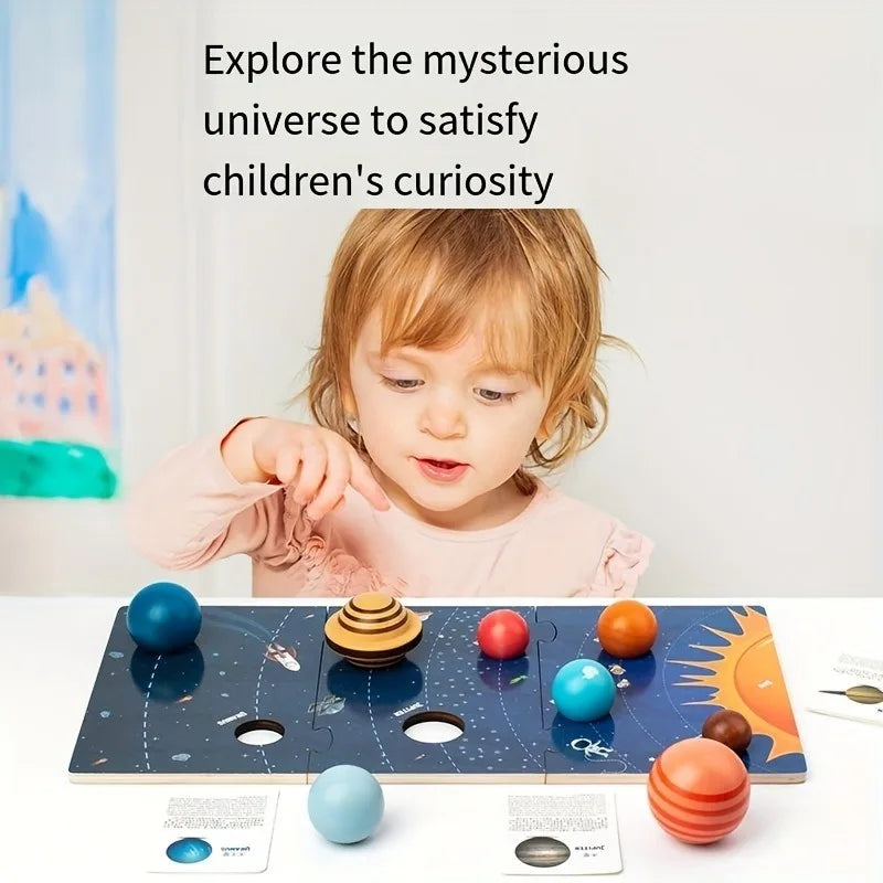 Wooden Planet Model, Eight Planets in Space, Planetary Recognition, Scientific Exploration Toys, Universe Planet Simulation Toys for Children to Reveal the Mysterious Veil of the Solar System, Interactive Education Toys for G