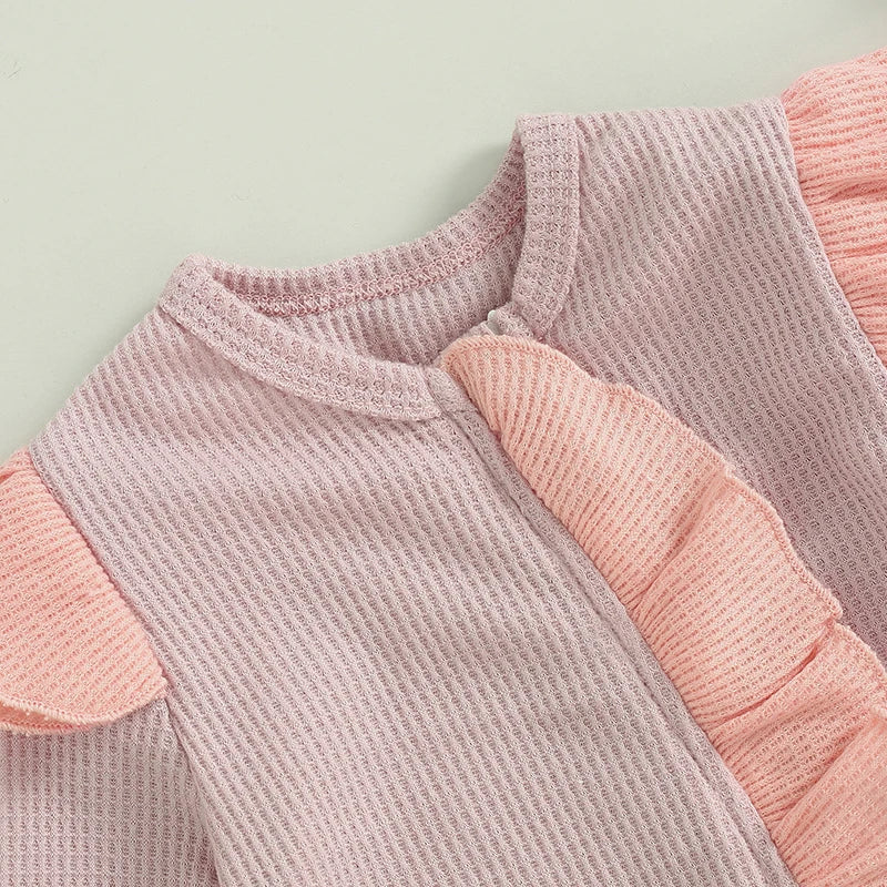 2024-05-11 Lioraitiin Baby Girls Outfit, Long Sleeve Crew Neck Frills Zipped Contrast Color Footies and Headband Fall Clothes