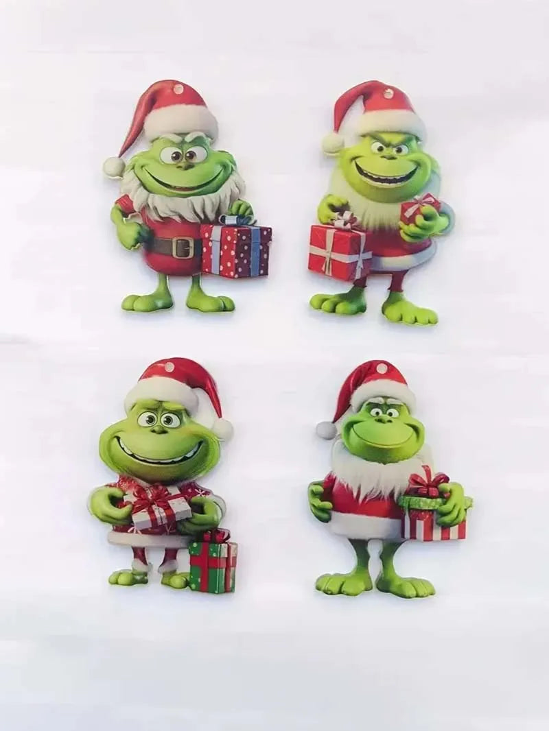 4Pc Christmas Decoration Grinch Collection: Multi-functional Ornaments for Cars, Christmas Trees, and Backpacks